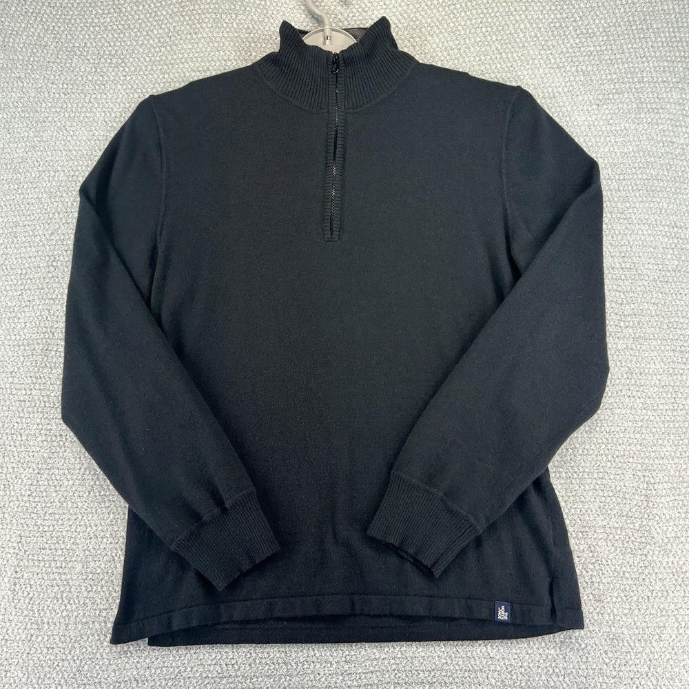 The North Face Sweater Mens Medium Black‎ Wool Blend Pullover  1/4 Zip Hike Camp